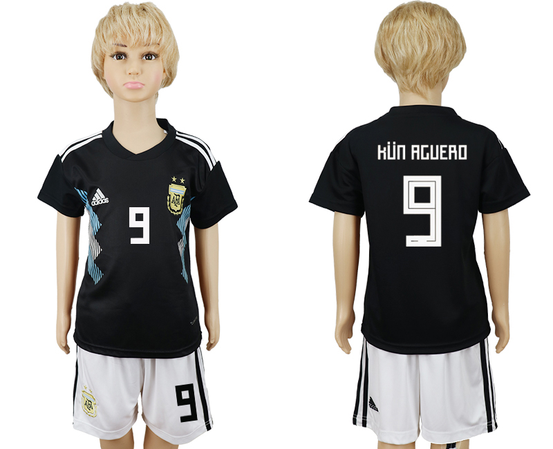 Argentina 9 KUN AGUERO Away 2018 FIFA World Cup Youth Soccer Jersey - Click Image to Close