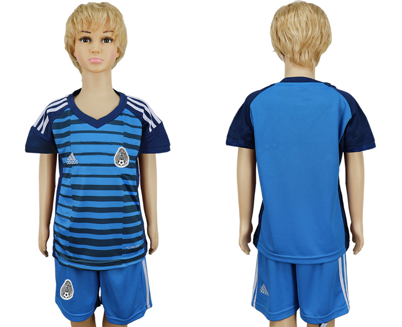 Mexico Lake Blue Goalkeeper Youth 2018 FIFA World Cup Soccer Jersey - Click Image to Close