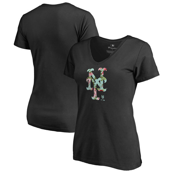 New York Mets Fanatics Branded Women's Lovely Plus Size V Neck T-Shirt Black