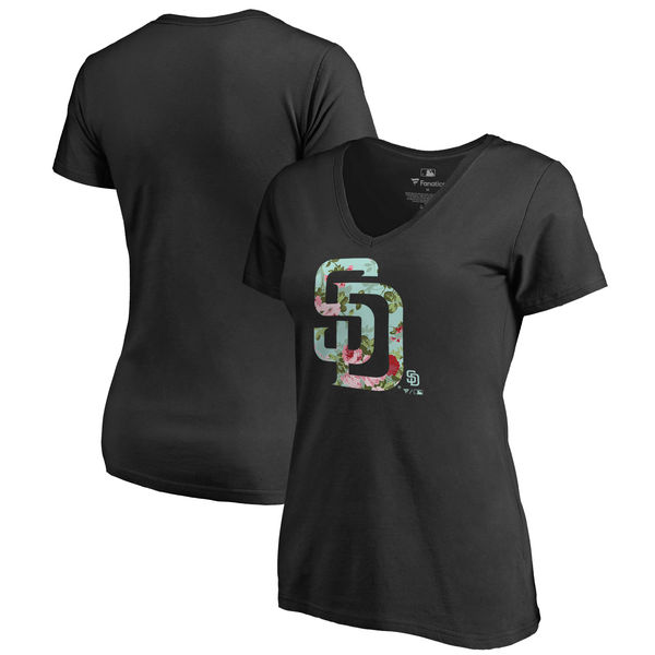 San Diego Padres Fanatics Branded Women's Lovely V Neck T-Shirt Black