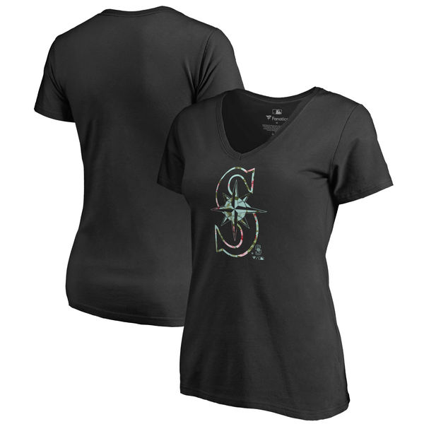 Seattle Mariners Fanatics Branded Women's Lovely V Neck T-Shirt Black