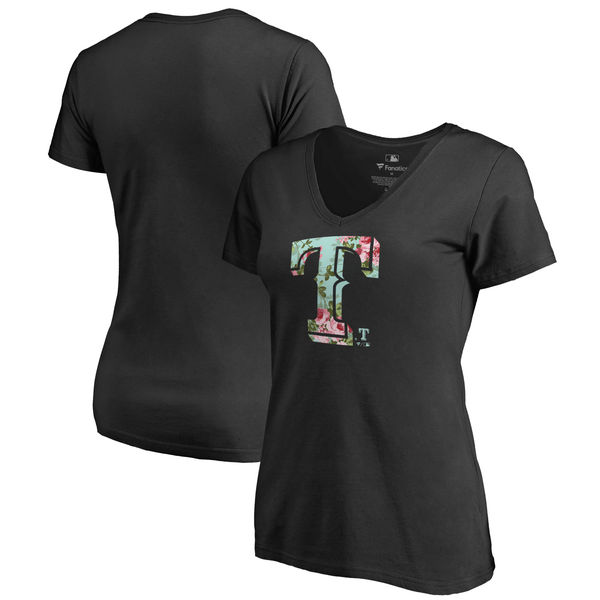 Texas Rangers Fanatics Branded Women's Lovely Plus Size V Neck T-Shirt Black