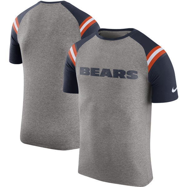 Chicago Bears Nike Enzyme Shoulder Stripe Raglan T-Shirt Heathered Gray - Click Image to Close