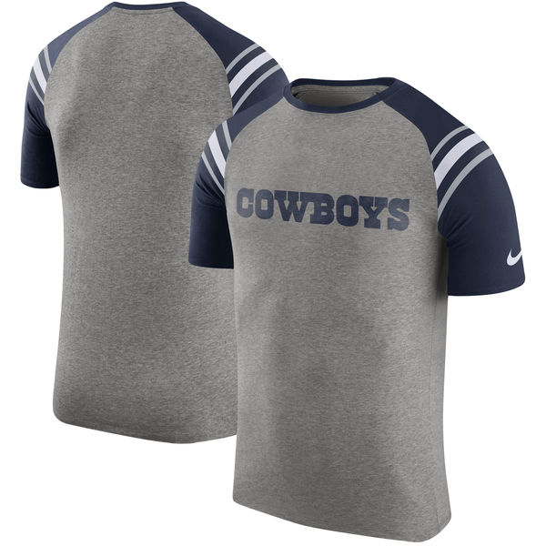 Dallas Cowboys Nike Enzyme Shoulder Stripe Raglan T-Shirt Heathered Gray - Click Image to Close