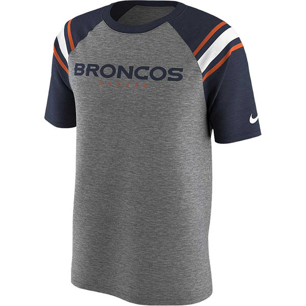 Denver Broncos Nike Enzyme Shoulder Stripe Raglan T-Shirt Heathered Gray