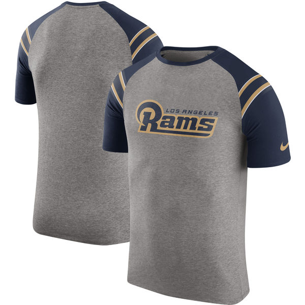 Los Angeles Rams Nike Enzyme Shoulder Stripe Raglan T-Shirt Heathered Gray - Click Image to Close