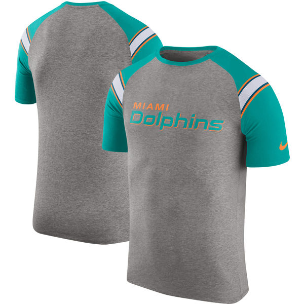 Miami Dolphins Nike Enzyme Shoulder Stripe Raglan T-Shirt Heathered Gray