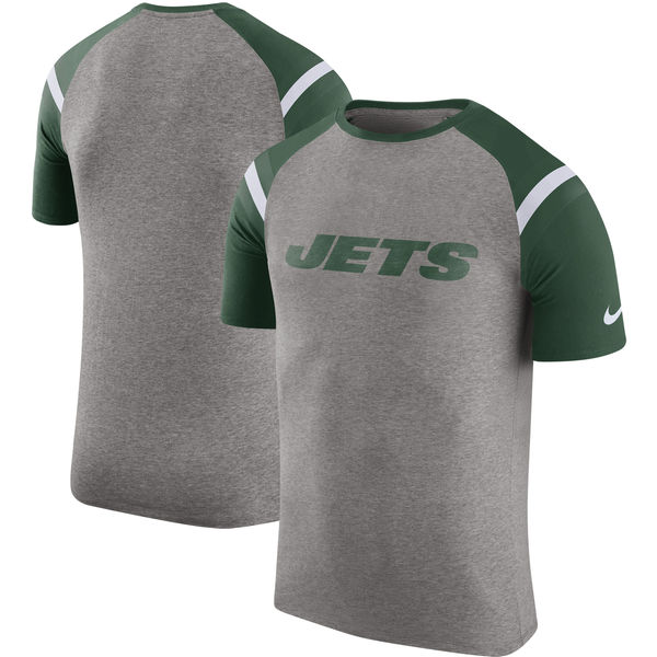 New York Jets Nike Enzyme Shoulder Stripe Raglan T-Shirt Heathered Gray - Click Image to Close