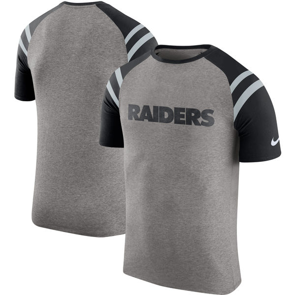 Oakland Raiders Nike Enzyme Shoulder Stripe Raglan T-Shirt Heathered Gray