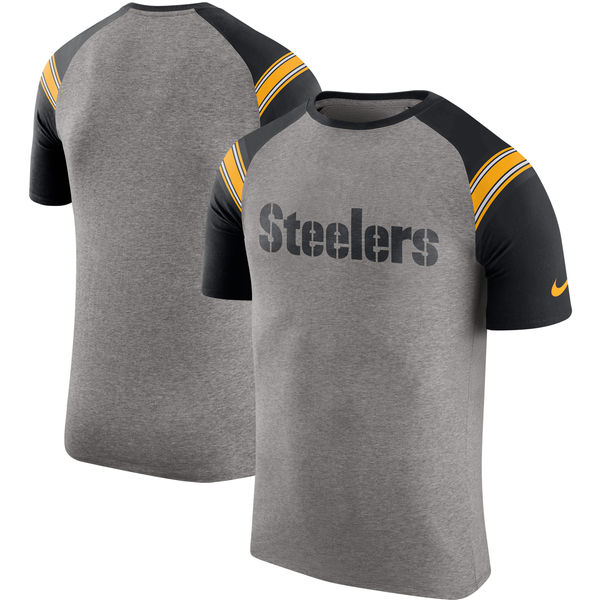 Pittsburgh Steelers Nike Enzyme Shoulder Stripe Raglan T-Shirt Heathered Gray