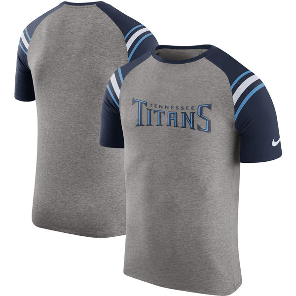 Tennessee Titans Nike Enzyme Shoulder Stripe Raglan T-Shirt Heathered Gray - Click Image to Close