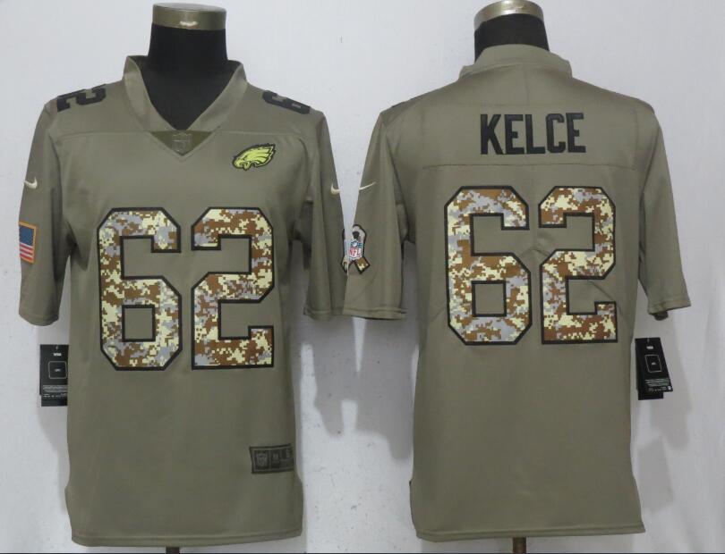 Nike Eagles 62 Jason Kelce Olive Camo Salute To Service Limited Jersey