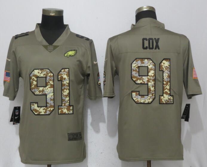 Nike Eagles 91 Fletcher Cox Olive Camo Salute To Service Limited Jersey