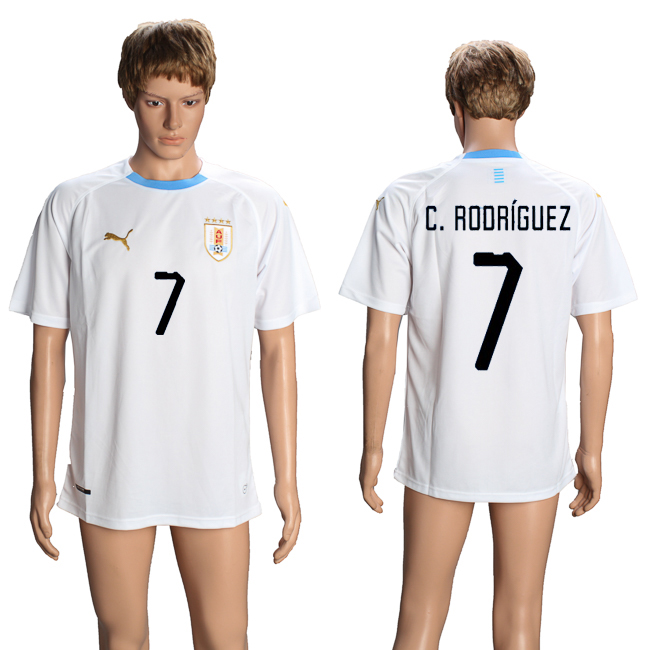 Uruguay 7 C. RODRIGUEZ Away 2018 FIFA World Cup Thailand Soccer Jersey - Click Image to Close