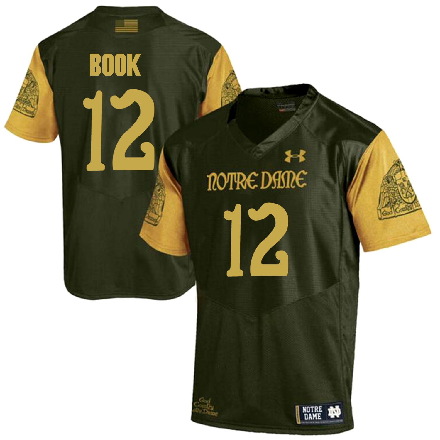 Notre Dame Fighting Irish 12 Ian Book Olive Green College Football Jersey - Click Image to Close