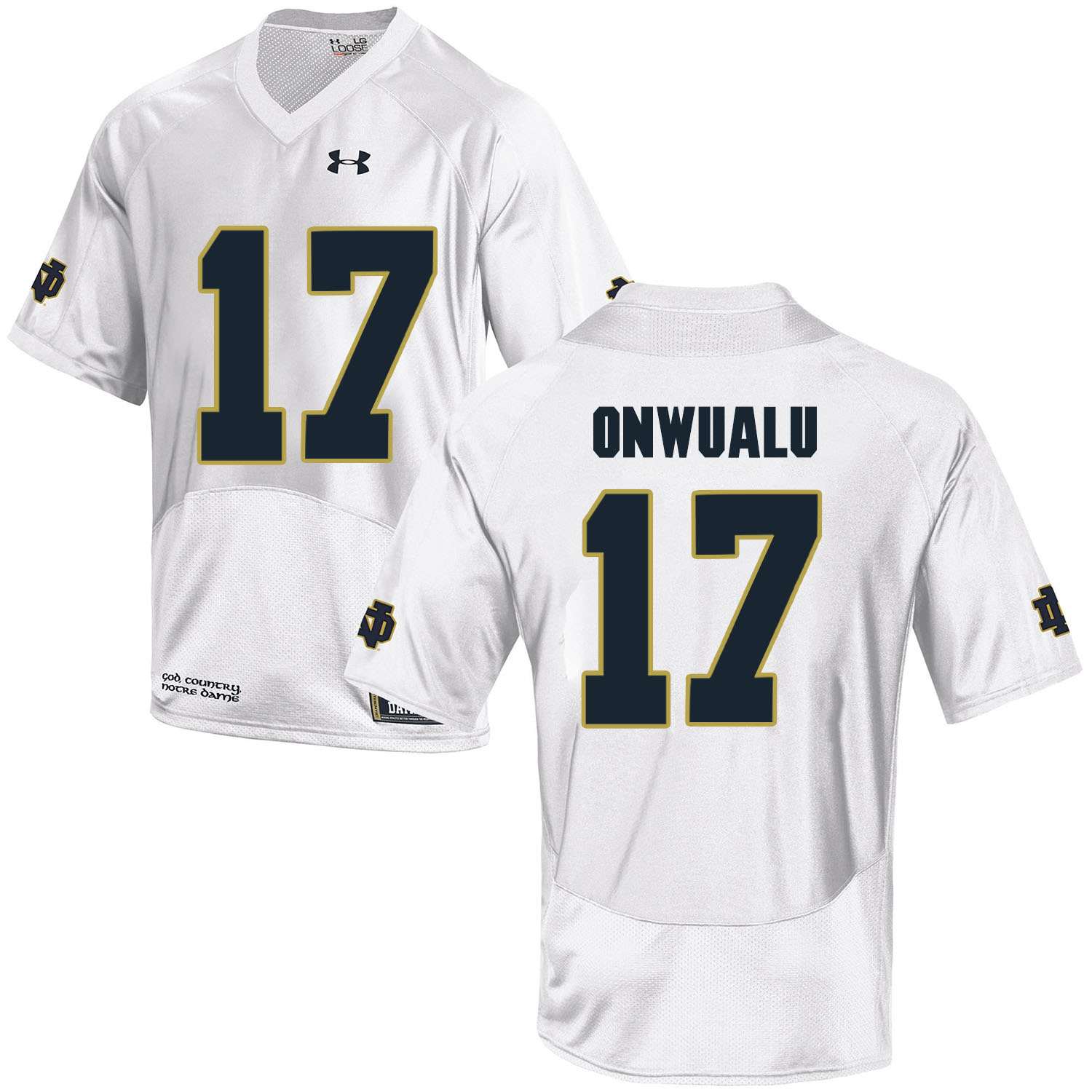 Notre Dame Fighting Irish 17 James Onwualu White College Football Jersey - Click Image to Close