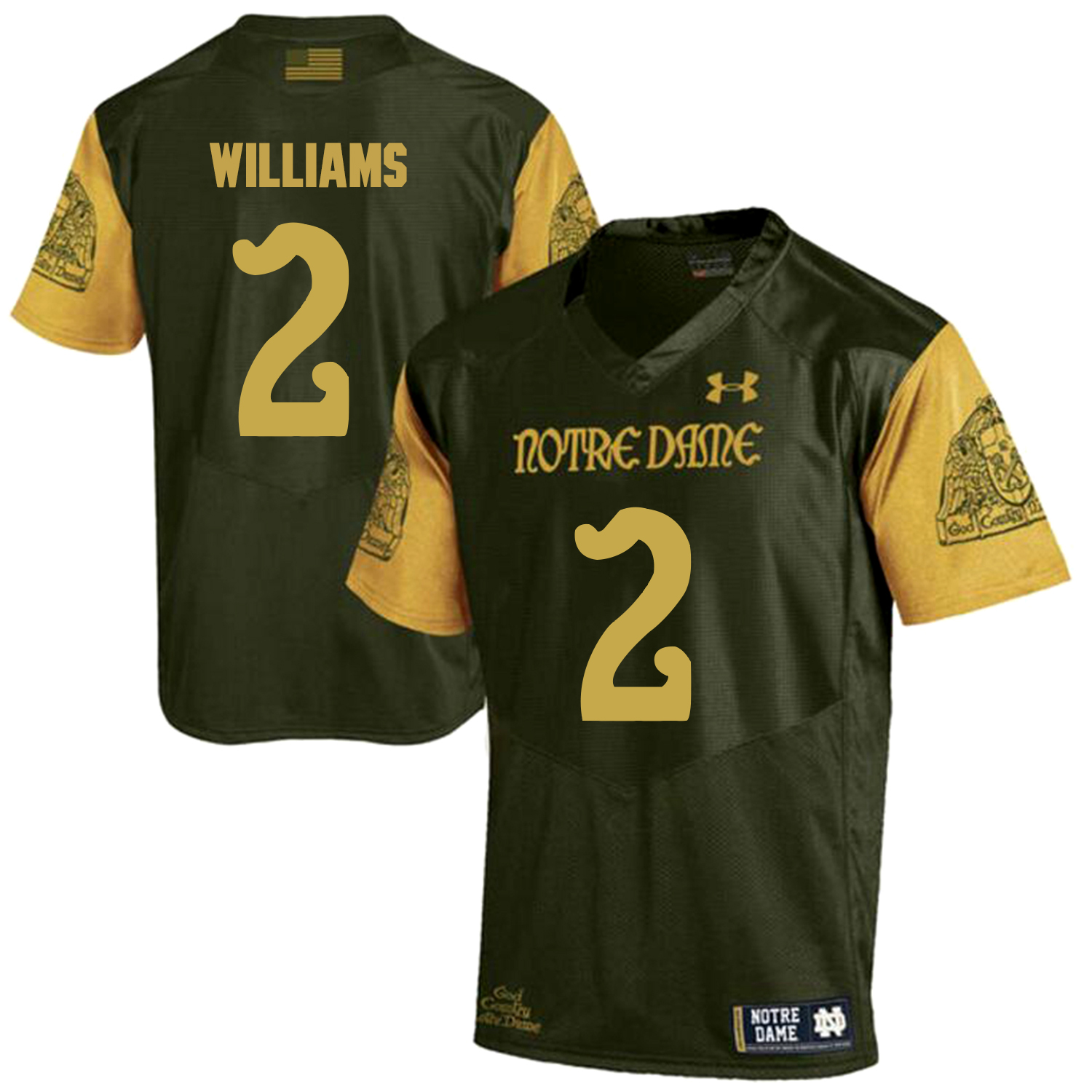 Notre Dame Fighting Irish 2 Dexter Williams Olive Green College Football Jersey - Click Image to Close
