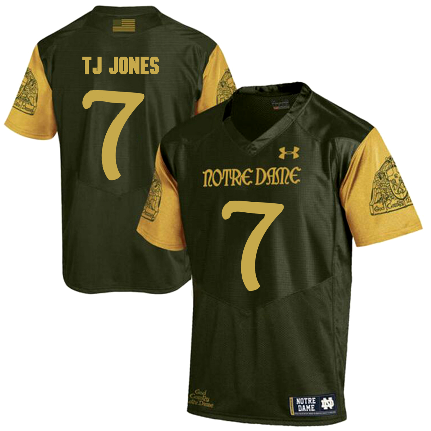 Notre Dame Fighting Irish 7 TJ Jones Olive Green College Football Jersey - Click Image to Close