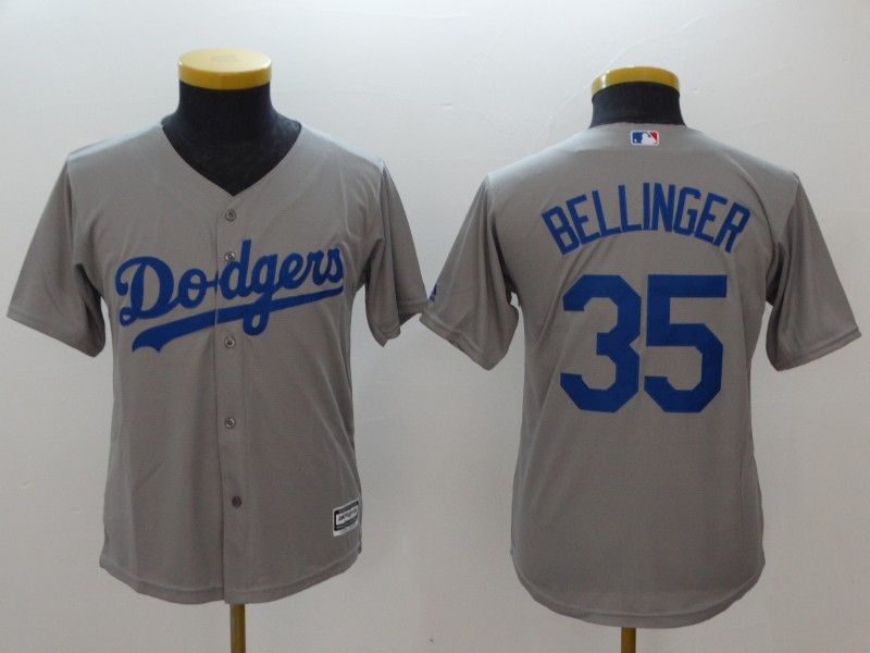 Dodgers 35 Cody Bellinger Gray Youth Cool Base Jersey - Click Image to Close