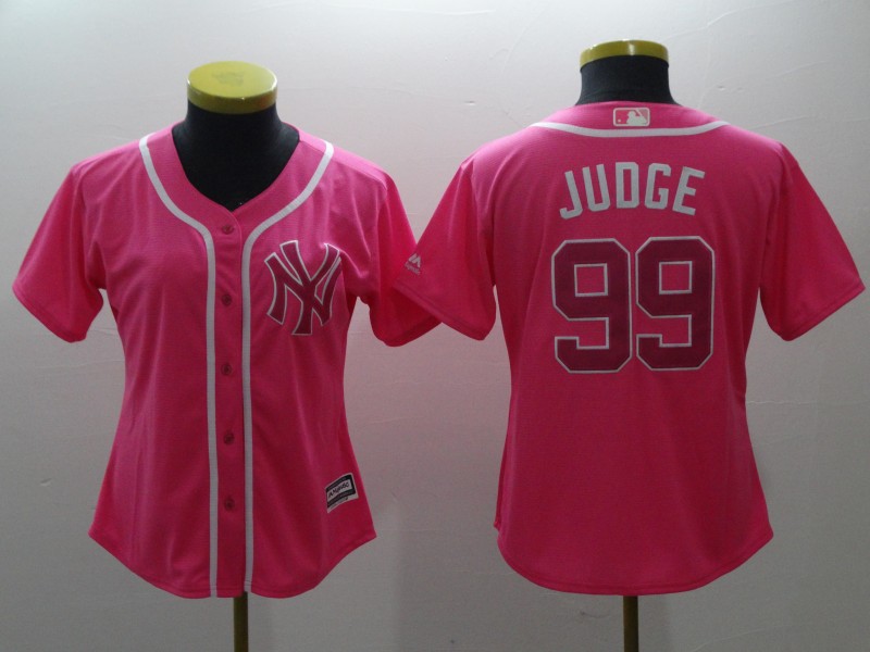Yankees 99 Aaron Judge Pink Women Cool Base Jersey - Click Image to Close