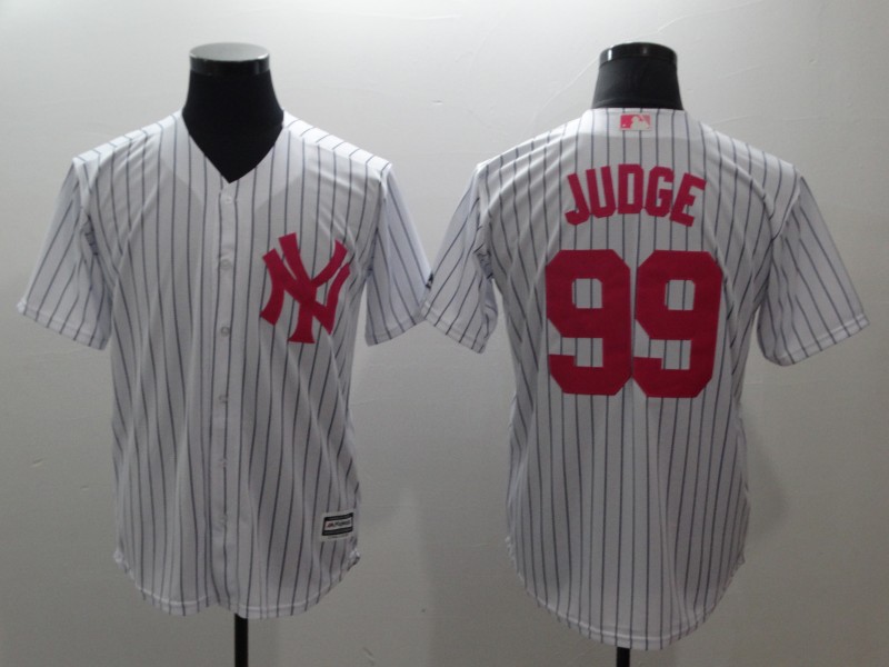 Yankees 99 Aaron White Pink Cool Base Jersey - Click Image to Close