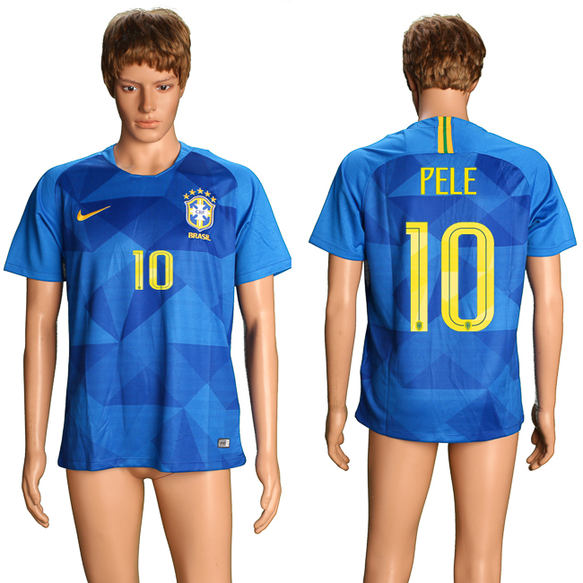 Brazil 10 PELE Away 2018 FIFA World Cup Thailand Soccer Jersey - Click Image to Close