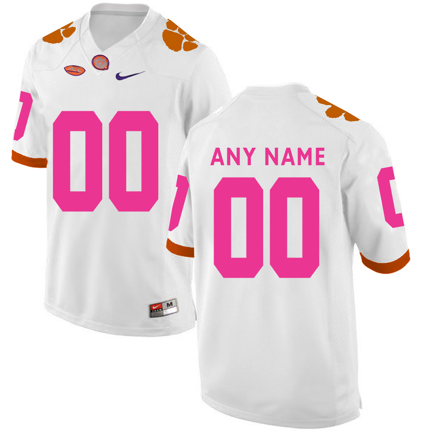 Clemson Tigers White Men's Customized 2018 Breast Cancer Awareness College Football Jersey