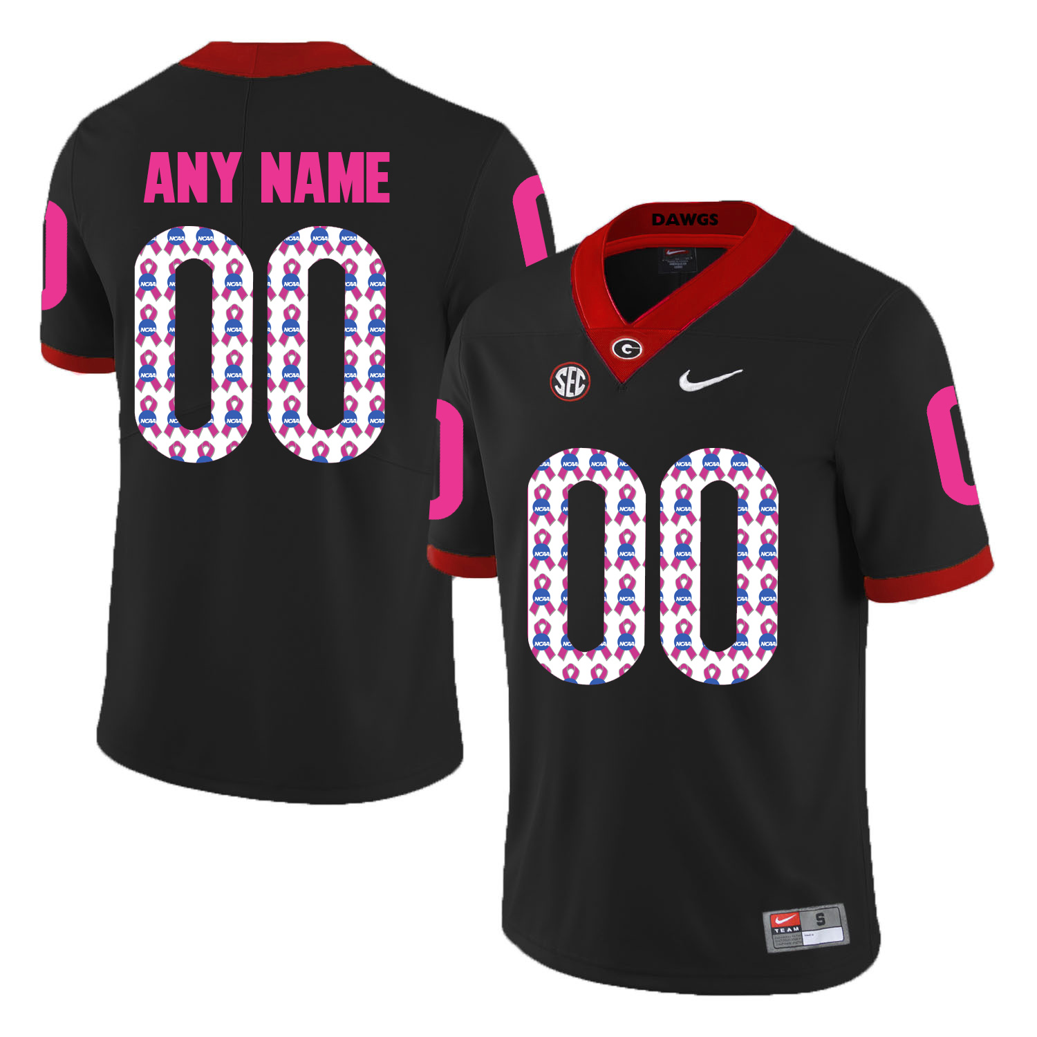 Georgia Bulldogs Black Shadow Men's Customized 2018 Breast Cancer Awareness College Football Jersey
