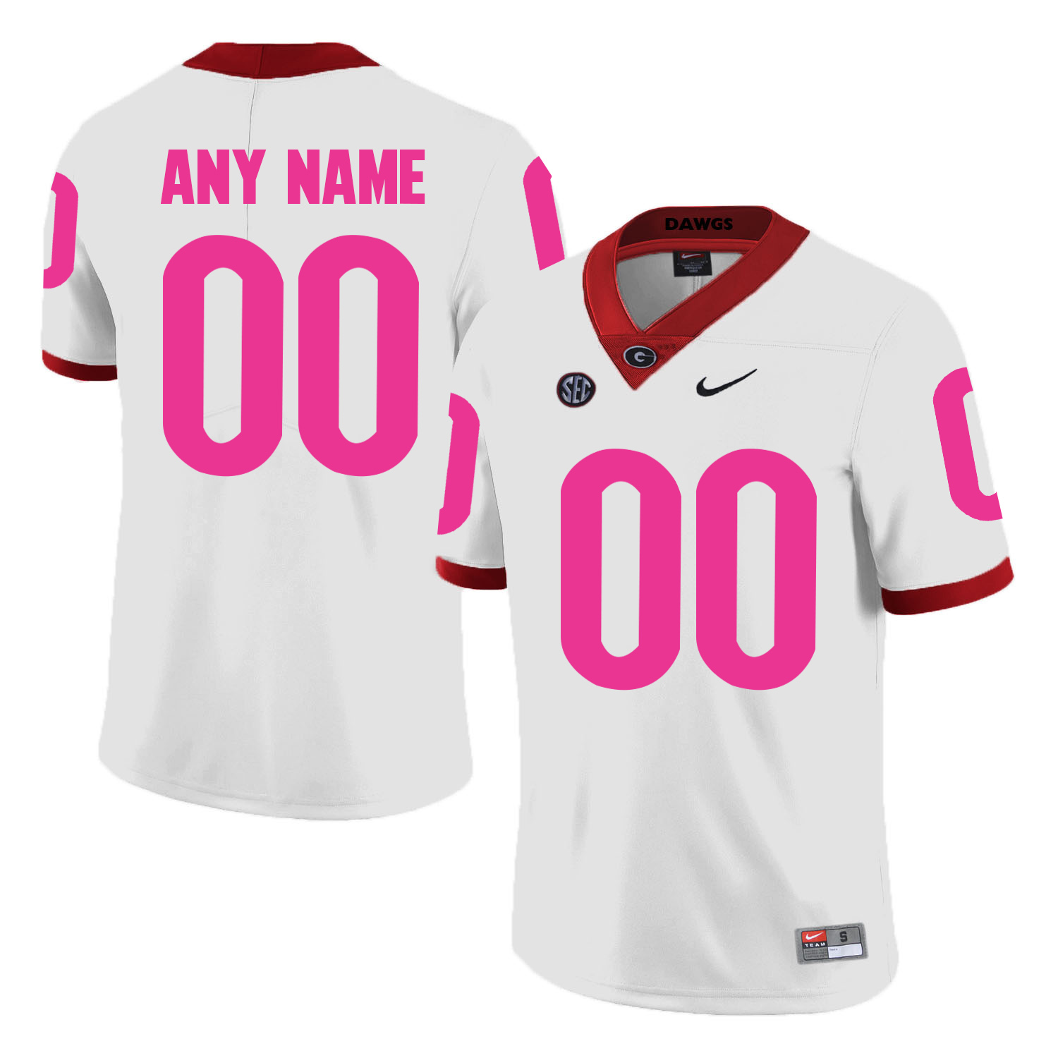Georgia Bulldogs White Men's Customized 2018 Breast Cancer Awareness College Football Jersey