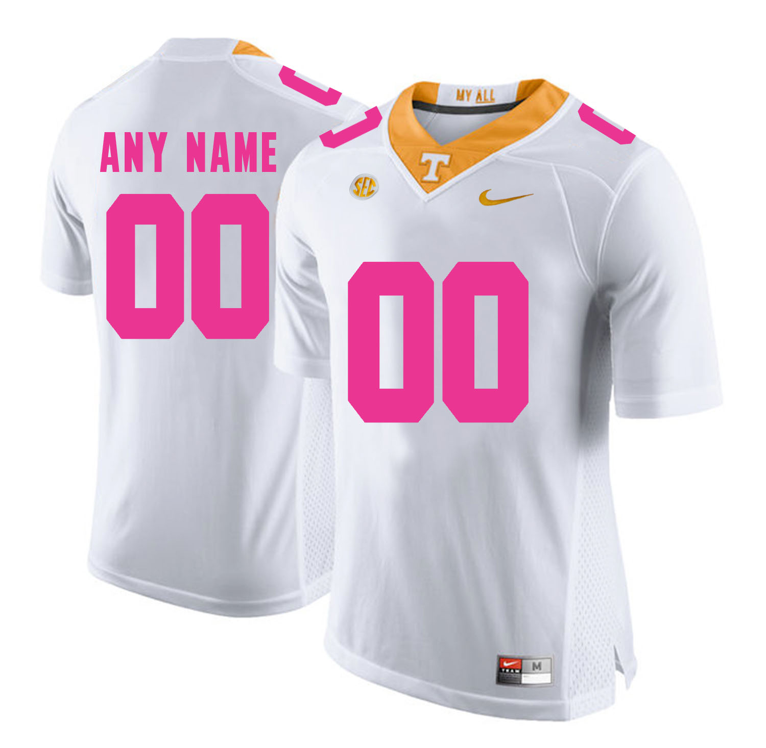 Tennessee Volunteers White Men's Customized 2018 Breast Cancer Awareness College Football Jersey