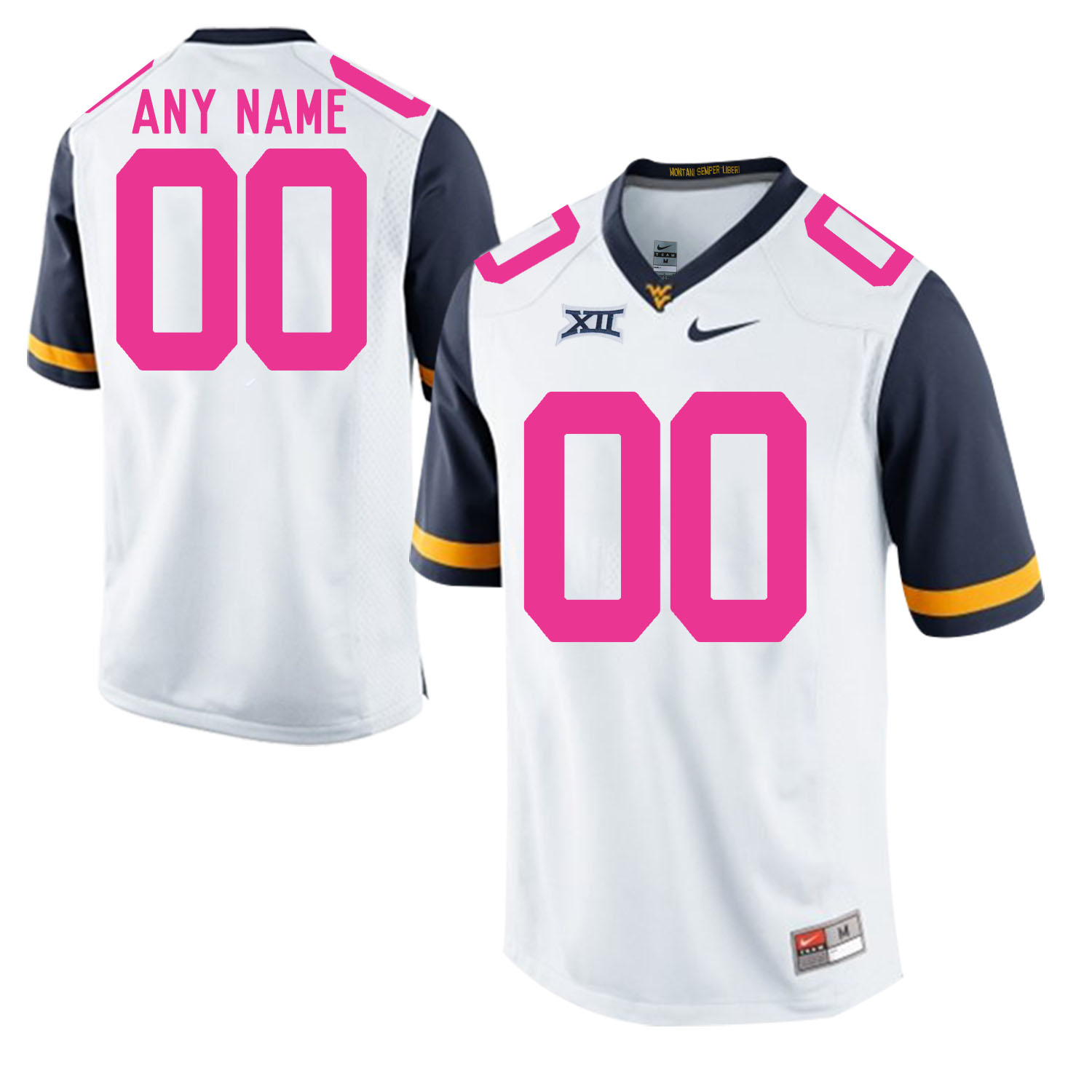West Virginia Mountaineers White Men's Customized 2018 Breast Cancer Awareness College Football Jersey