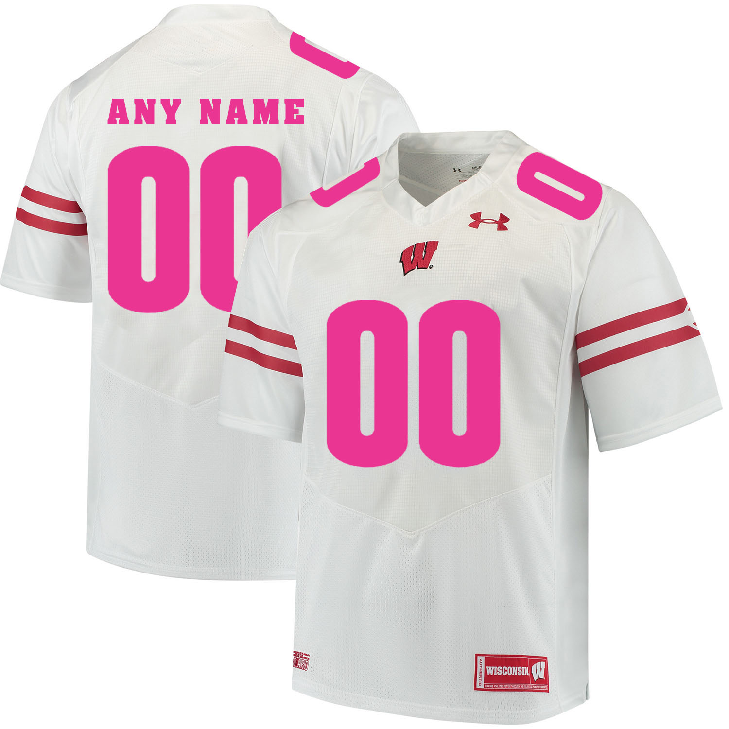 Wisconsin Badgers White Men's Customized 2018 Breast Cancer Awareness College Football Jersey