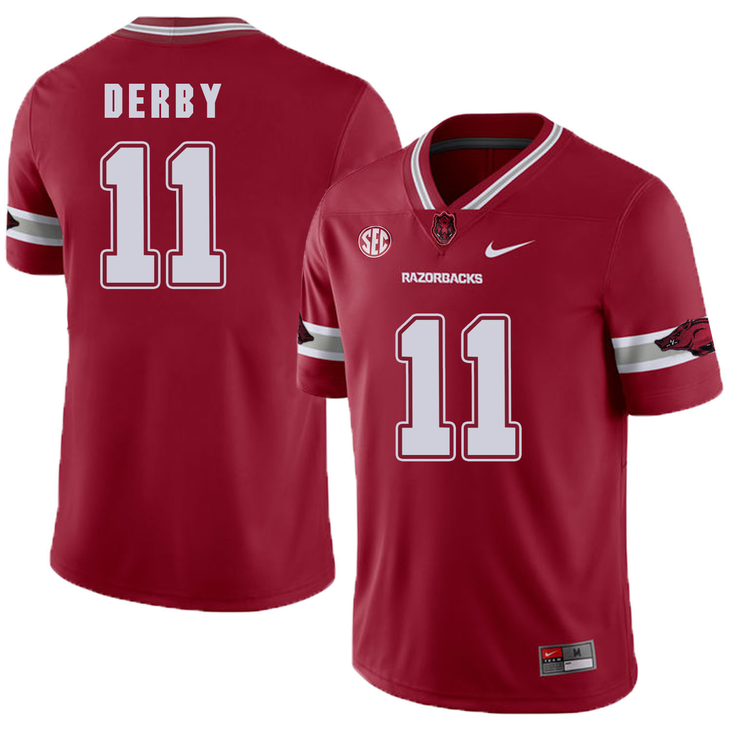 Arkansas Razorbacks 11 A.J. Derby Red College Football Jersey - Click Image to Close