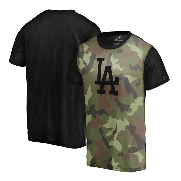 Los Angeles Dodgers Fanatics Branded Green 2018 Memorial Day Camo Blast Sublimated T-Shirt - Click Image to Close