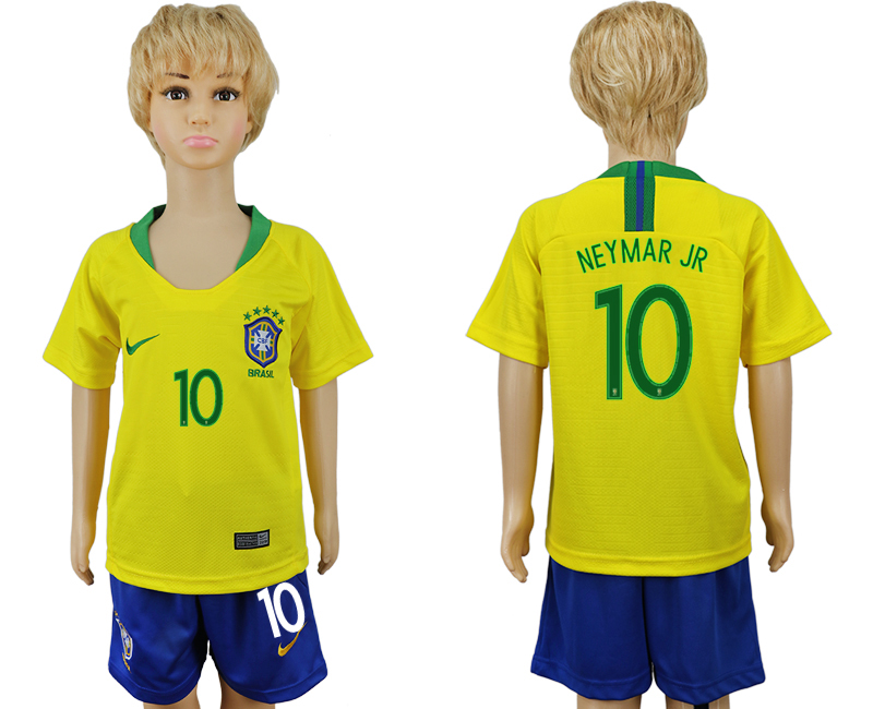 Brazil 10 NEYMAR JR Home Youth 2018 FIFA World Cup Soccer Jersey - Click Image to Close