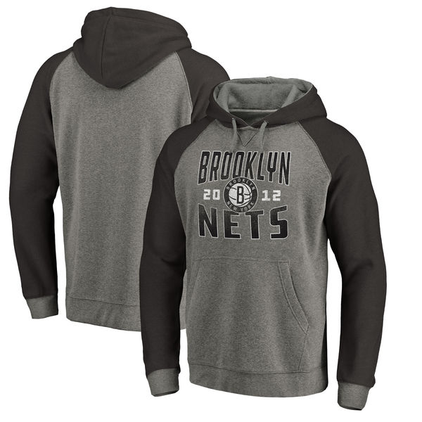 Brooklyn Nets Fanatics Branded Ash Antique Stack Tri Blend Raglan Pullover Hoodie - Click Image to Close