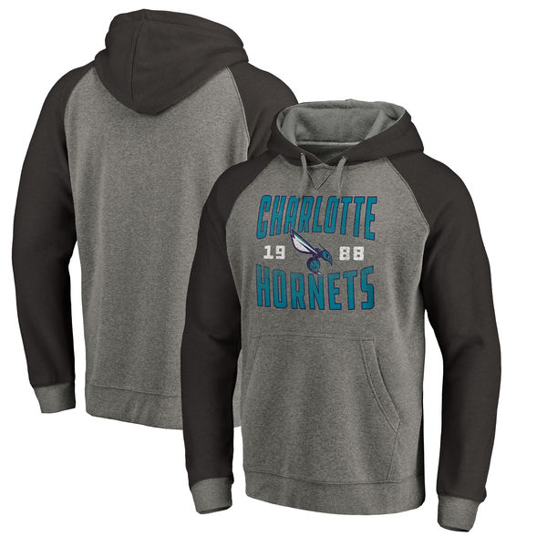 Charlotte Hornets Fanatics Branded Ash Antique Stack Tri Blend Raglan Pullover Hoodie - Click Image to Close