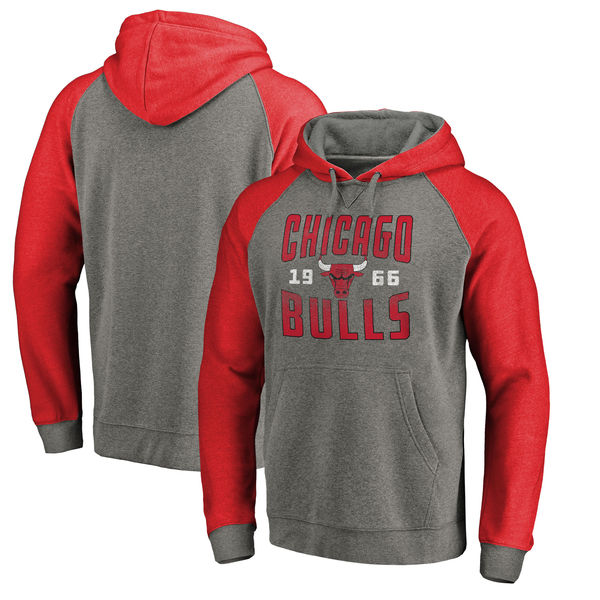 Chicago Bulls Fanatics Branded Ash Antique Stack Tri Blend Raglan Pullover Hoodie