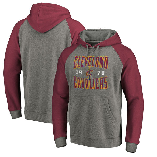Cleveland Cavaliers Fanatics Branded Ash Antique Stack Tri Blend Raglan Pullover Hoodie