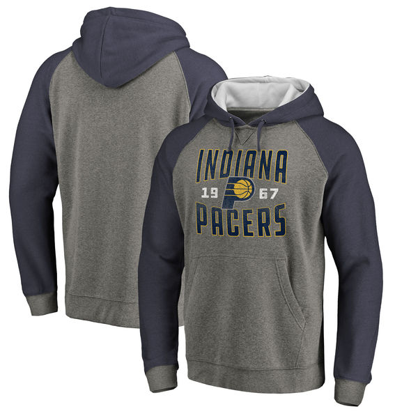 Indiana Pacers Fanatics Branded Ash Antique Stack Tri Blend Raglan Pullover Hoodie - Click Image to Close