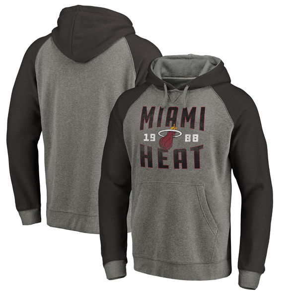 Miami Heat Fanatics Branded Ash Antique Stack Tri Blend Raglan Pullover Hoodie