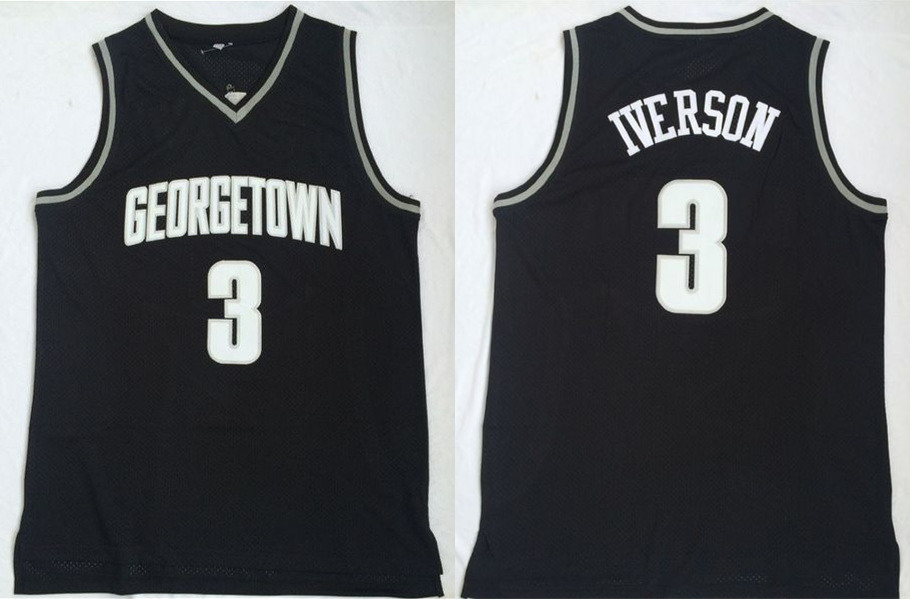 Georgetown Hoyas 3 Allen Iverson Black College Basketball Jersey