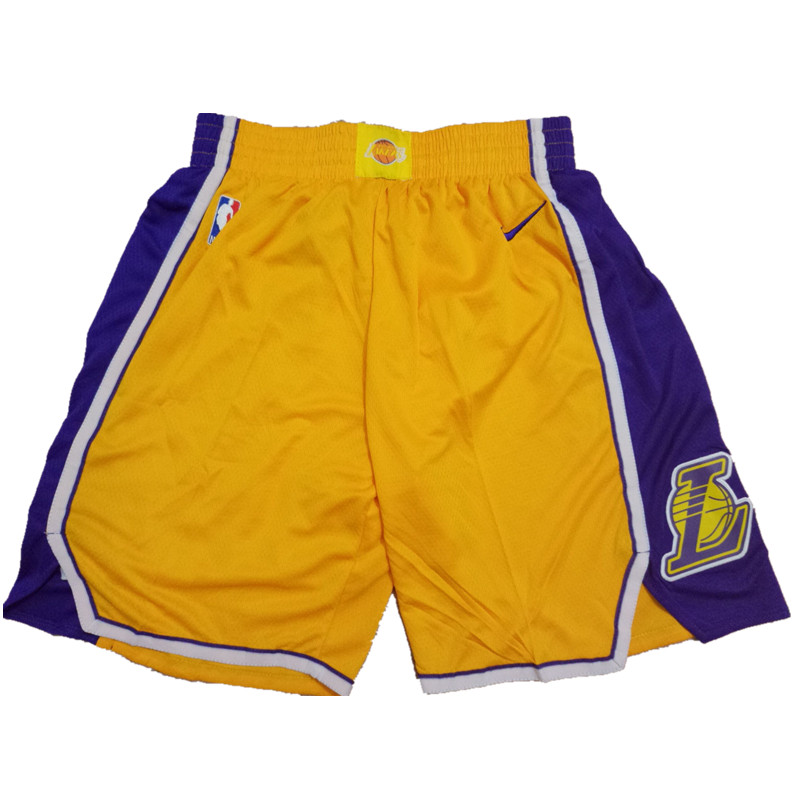 Lakers Yellow Icon Nike Swingman Shorts - Click Image to Close