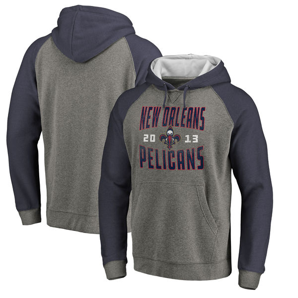 New Orleans Pelicans Fanatics Branded Ash Antique Stack Tri Blend Raglan Pullover Hoodie - Click Image to Close