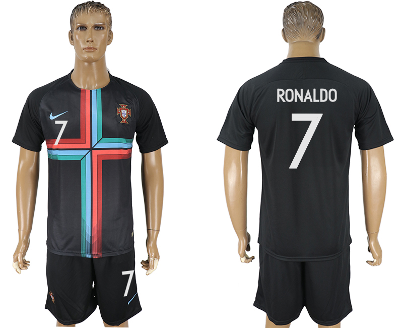 Portugal 7 RONALDO Black Training 2018 FIFA World Cup Soccer Jersey