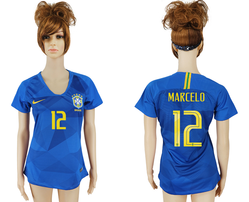 Brazil 12 MARCELO Away Women 2018 FIFA World Cup Soccer Jersey - Click Image to Close
