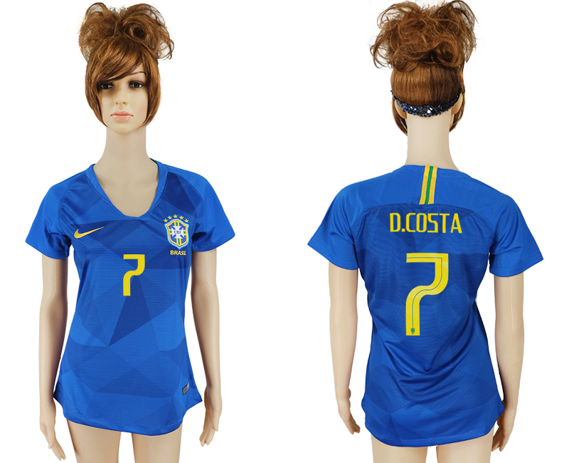 Brazil 7 D.COSTA Away Women 2018 FIFA World Cup Soccer Jersey - Click Image to Close