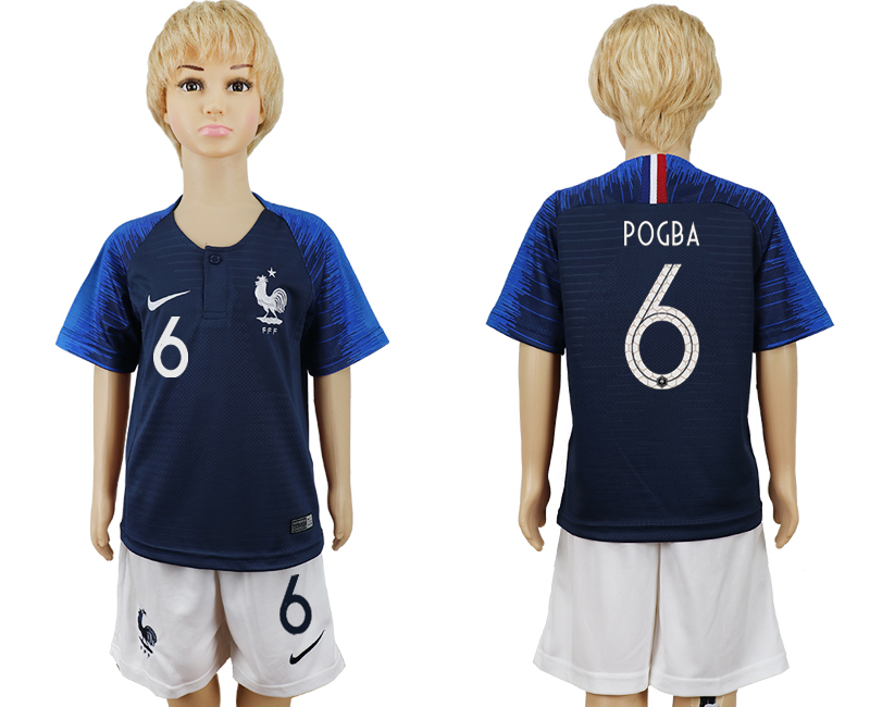 France 6 POGBA Home Youth 2018 FIFA World Cup Soccer Jersey - Click Image to Close