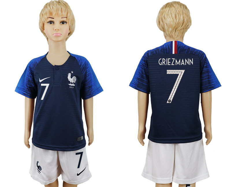 France 7 GRIEZMANN Home Youth 2018 FIFA World Cup Soccer Jersey