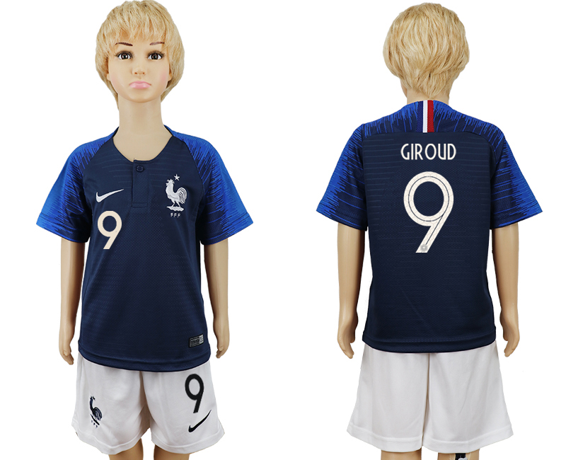 France 9 GIROUD Home Youth 2018 FIFA World Cup Soccer Jersey - Click Image to Close
